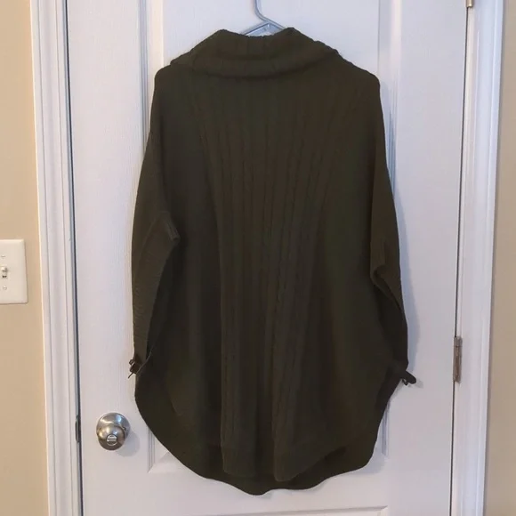 Olive Green Cowl Sweater Poncho - Picture 4 of 4